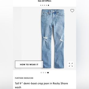 J. Crew tall demi-boot crop jean in Rocky Shore wash